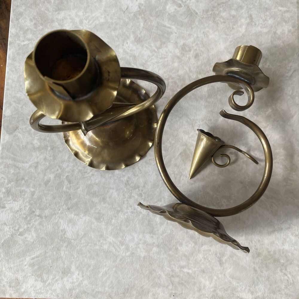 Vintage Gregorian Copper Hammered Candlestick Holders With Snuffers. USA. Boho.